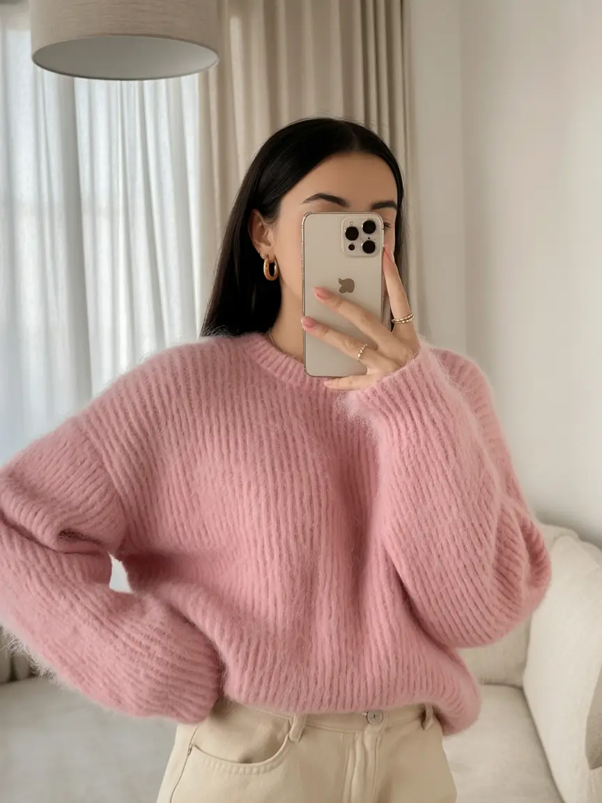 casual-winter-outfits-Soft-Pink-Knit-with-Cream-Accents