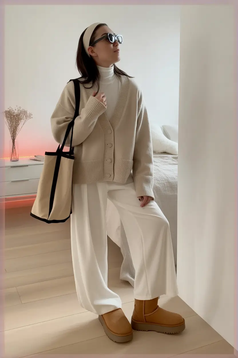casual-winter-outfits-Monochrome-Cream-with-Retro-Accessories