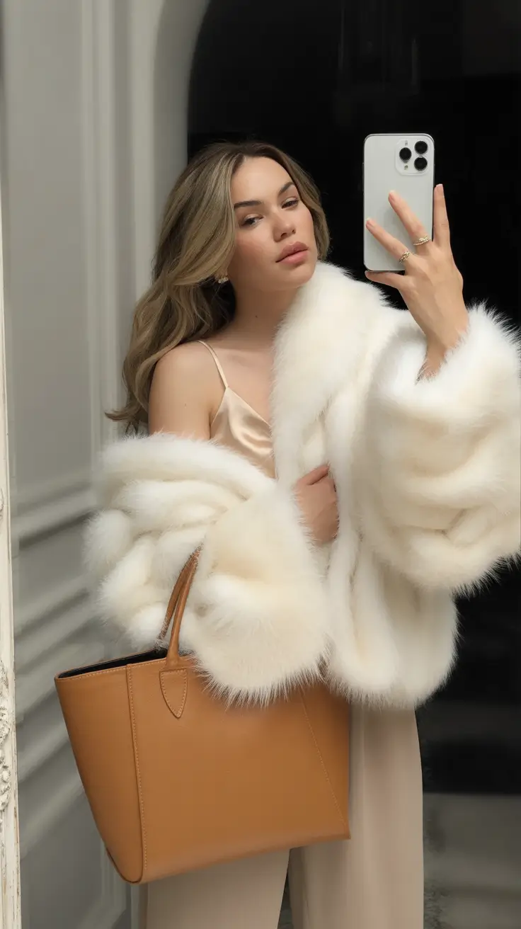 casual-winter-outfits-Evening-Glam-with-White-Faux-Fur