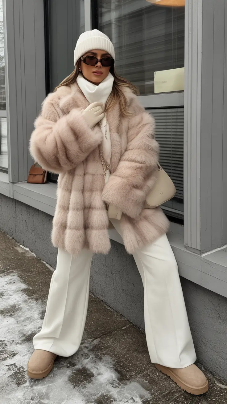 casual-winter-outfits-Powder-Pink-Fur-with-White-Layers