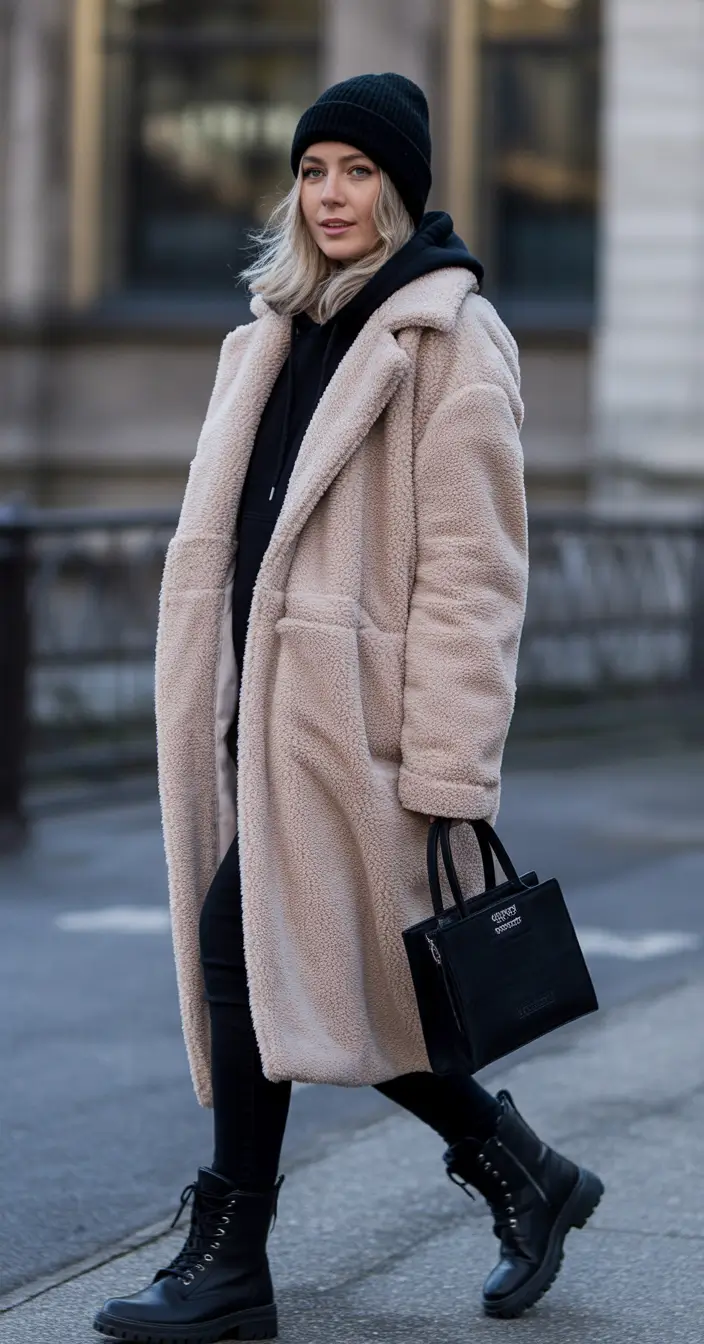 casual-winter-outfits-Neutral-Teddy-with-Black-Base