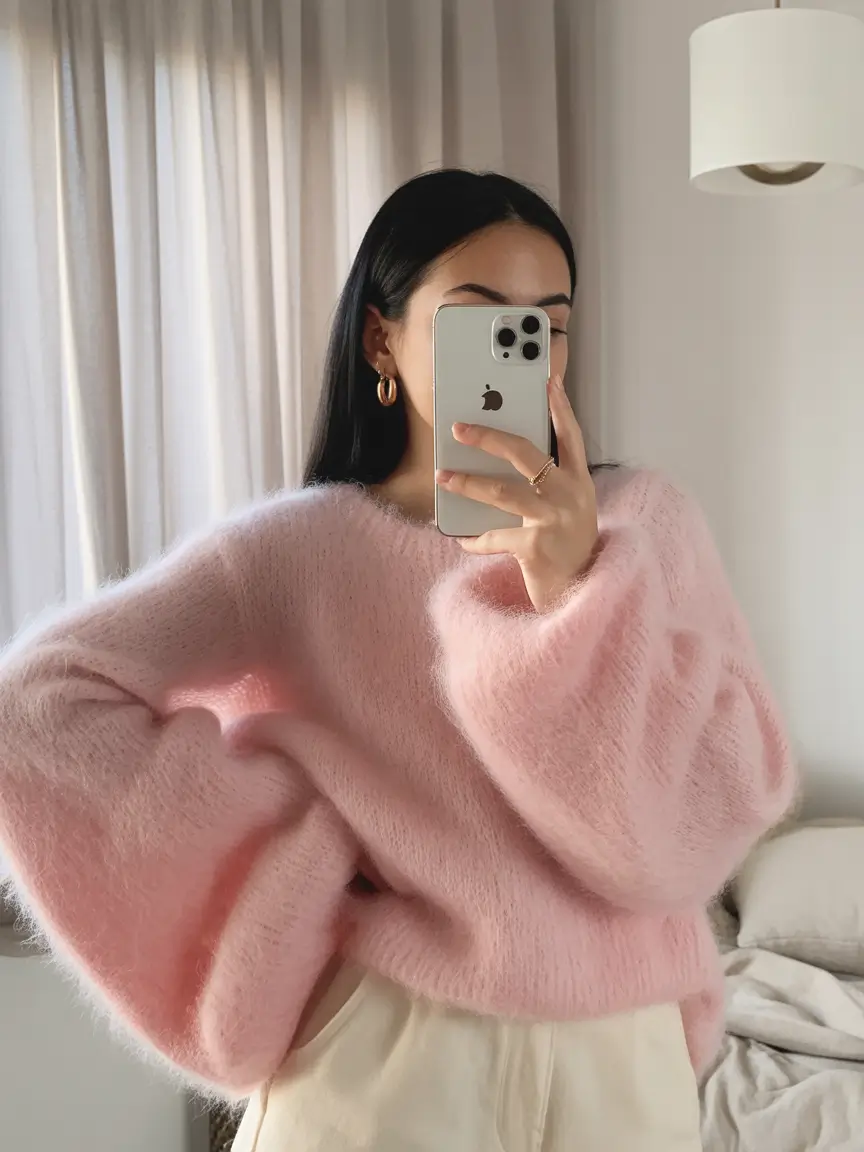 cute winter outfits Fluffy Candy Pink Simplicity