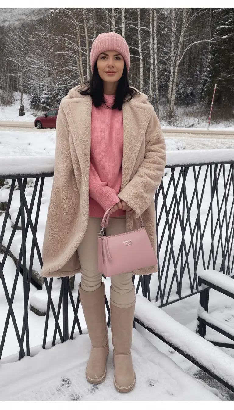 cute winter outfits Soft Pink Winter Glow