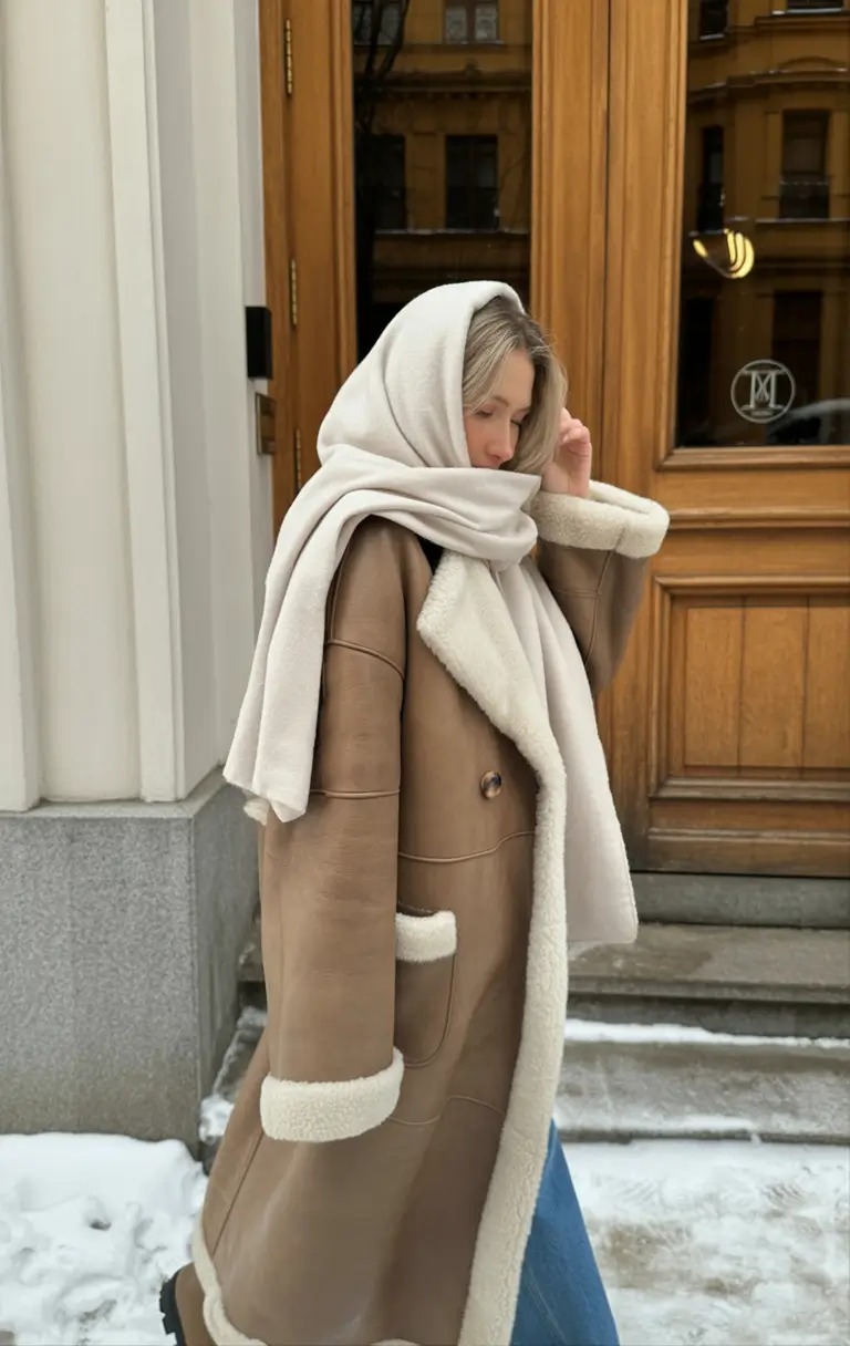 cute winter outfits Shearling Classic With Blanket Scarf