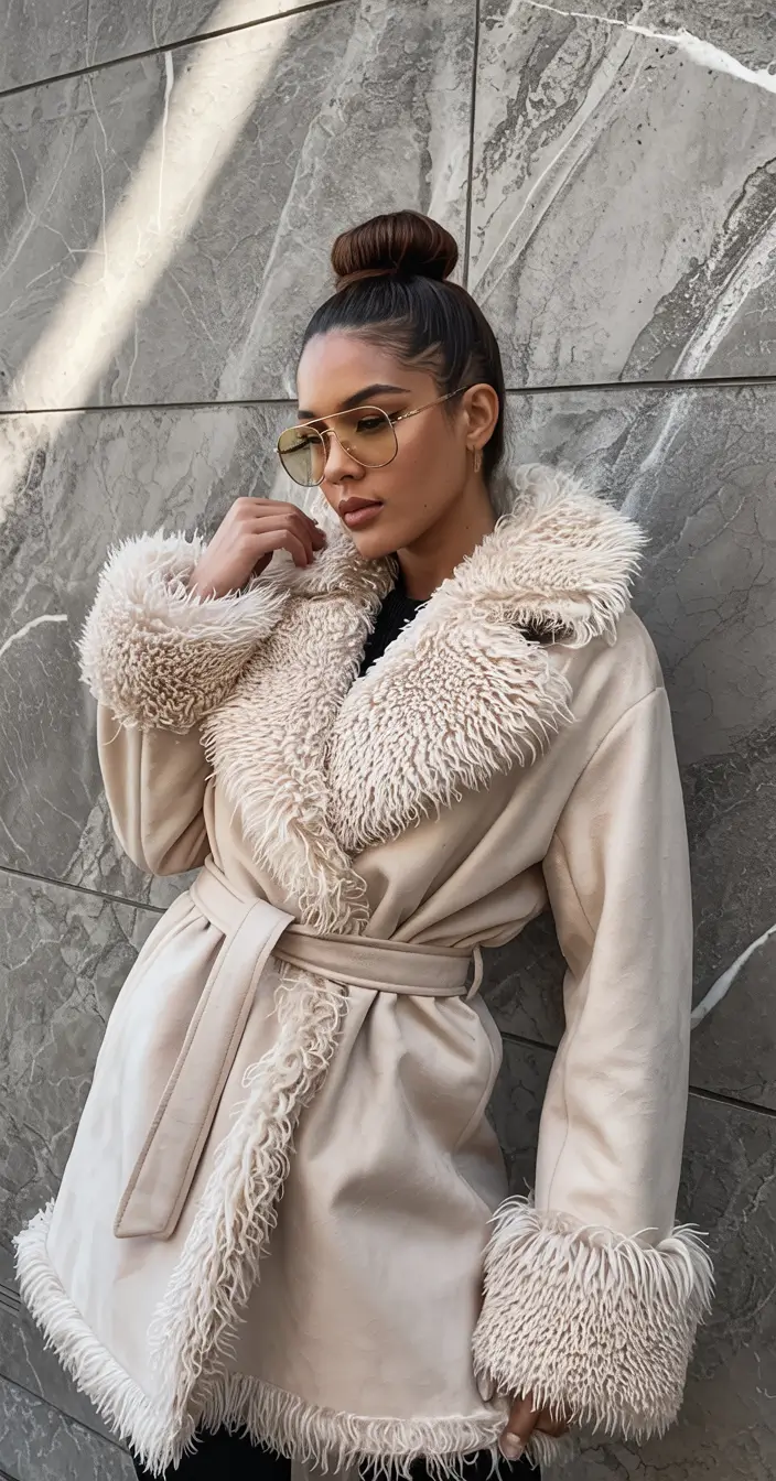 cute winter outfits Shearling Sophistication