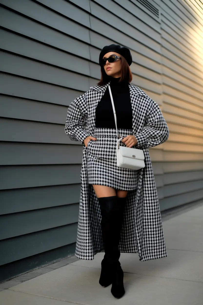 cute winter outfits Parisian Houndstooth Power