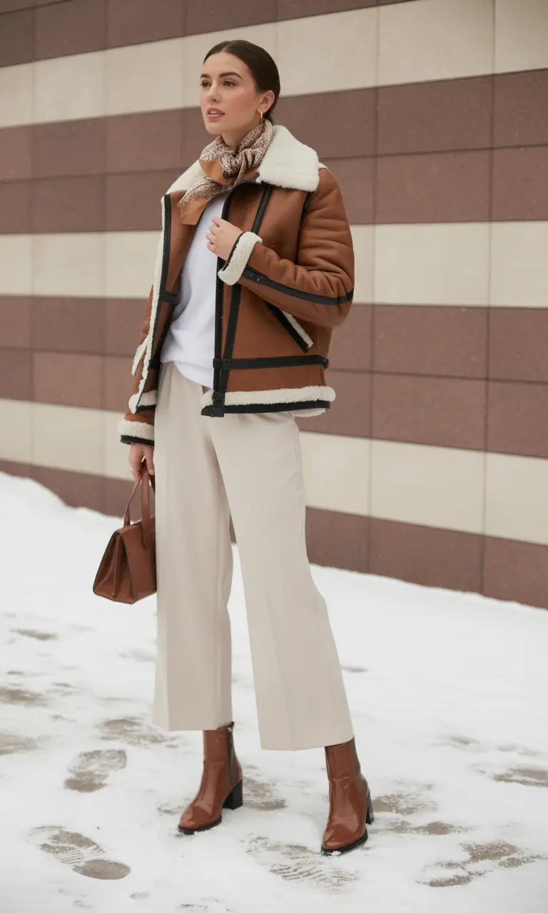 early winter outfits Shearling and Sophistication
