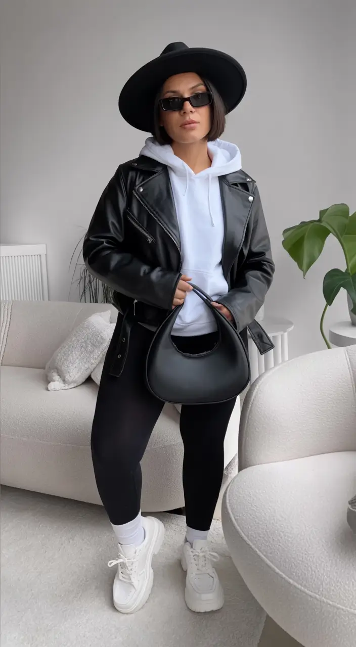 early winter outfits Sporty Black and White Street Style