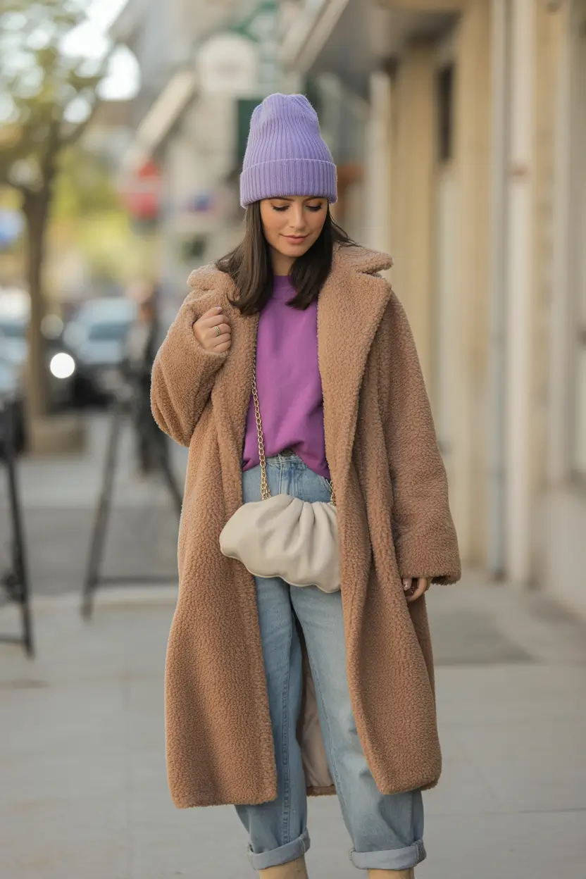 cozy-winter-outfits-Teddy-Coat-Meets-Color-Pop