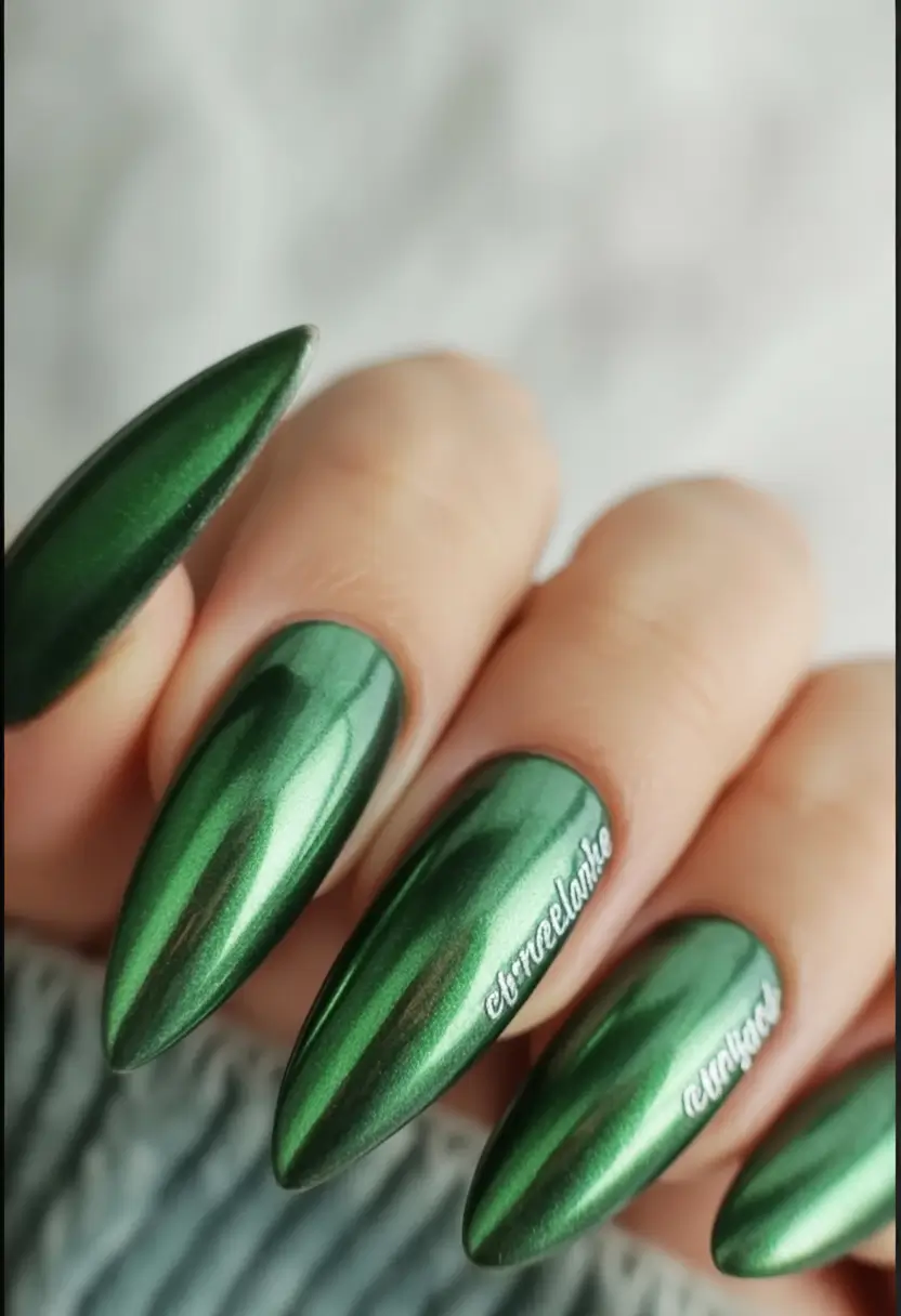 fall chrome nails Emerald Chrome Magic