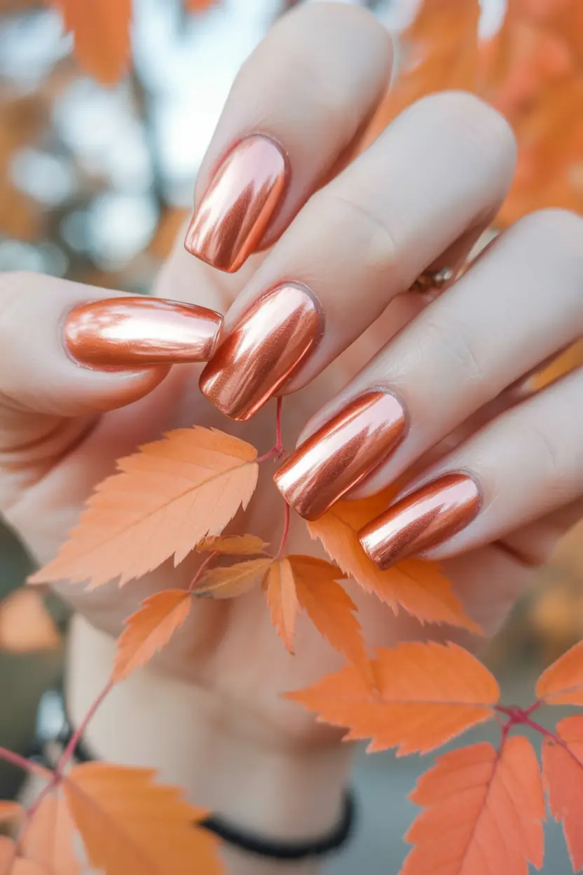fall chrome nails Burnt Orange Autumn Glow