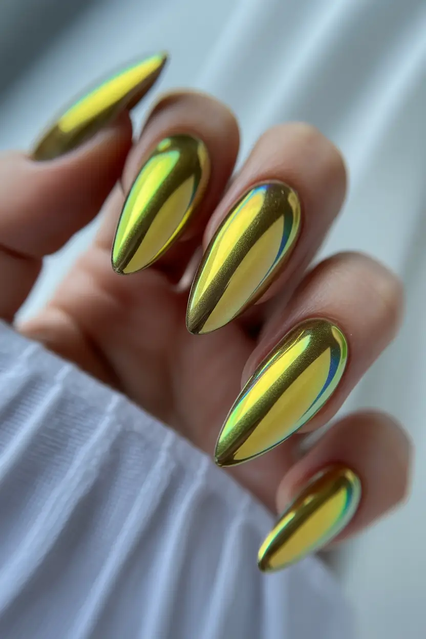 fall chrome nails Golden Glow Chrome