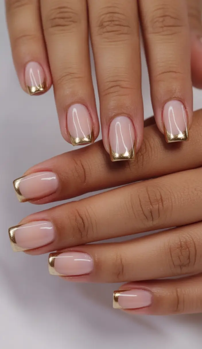 fall chrome nails Golden French Squares