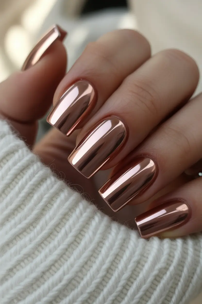 fall chrome nails Cozy Copper Squares