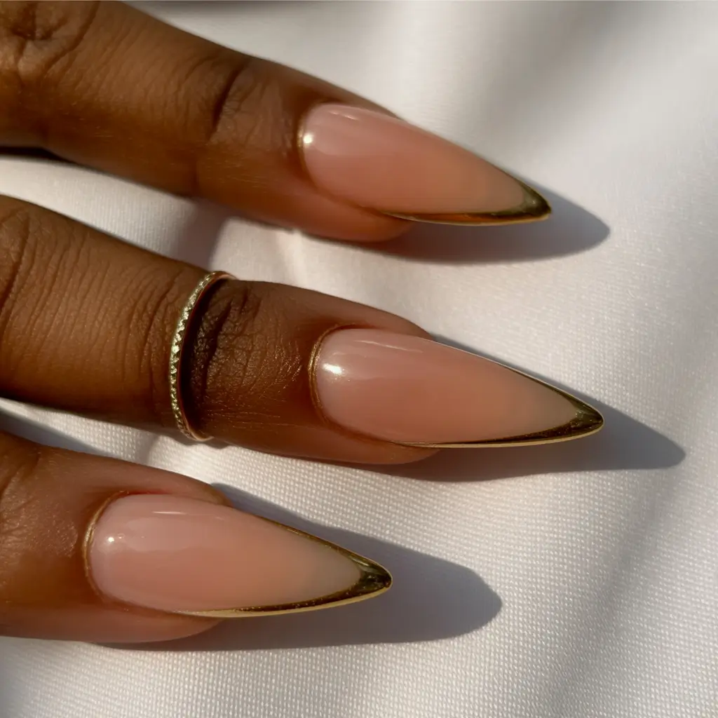 fall chrome nails Golden Minimalist Edges