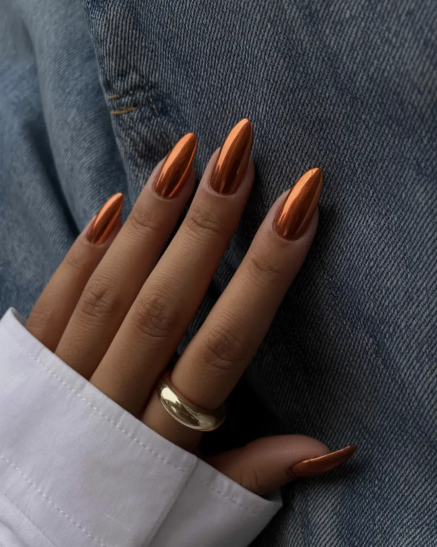 fall chrome nails Autumn Copper Glow