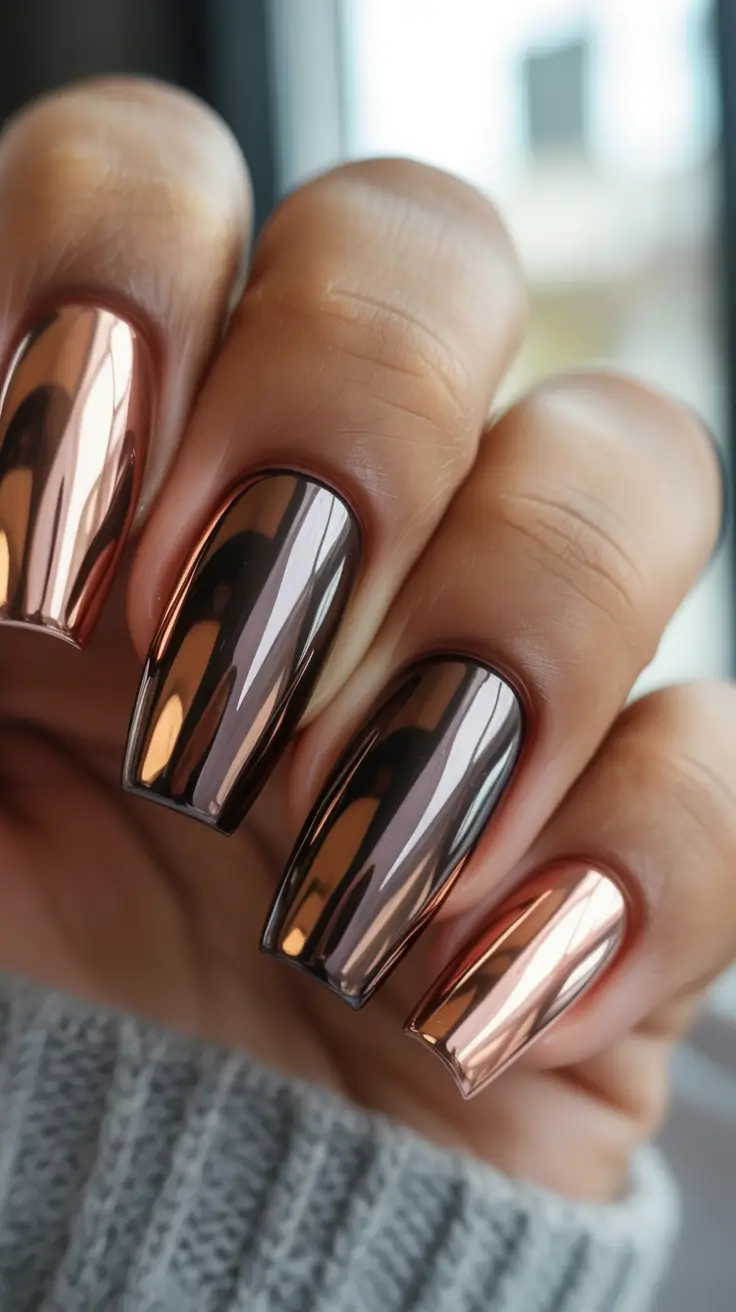 fall chrome nails Bronzed Chrome Perfection
