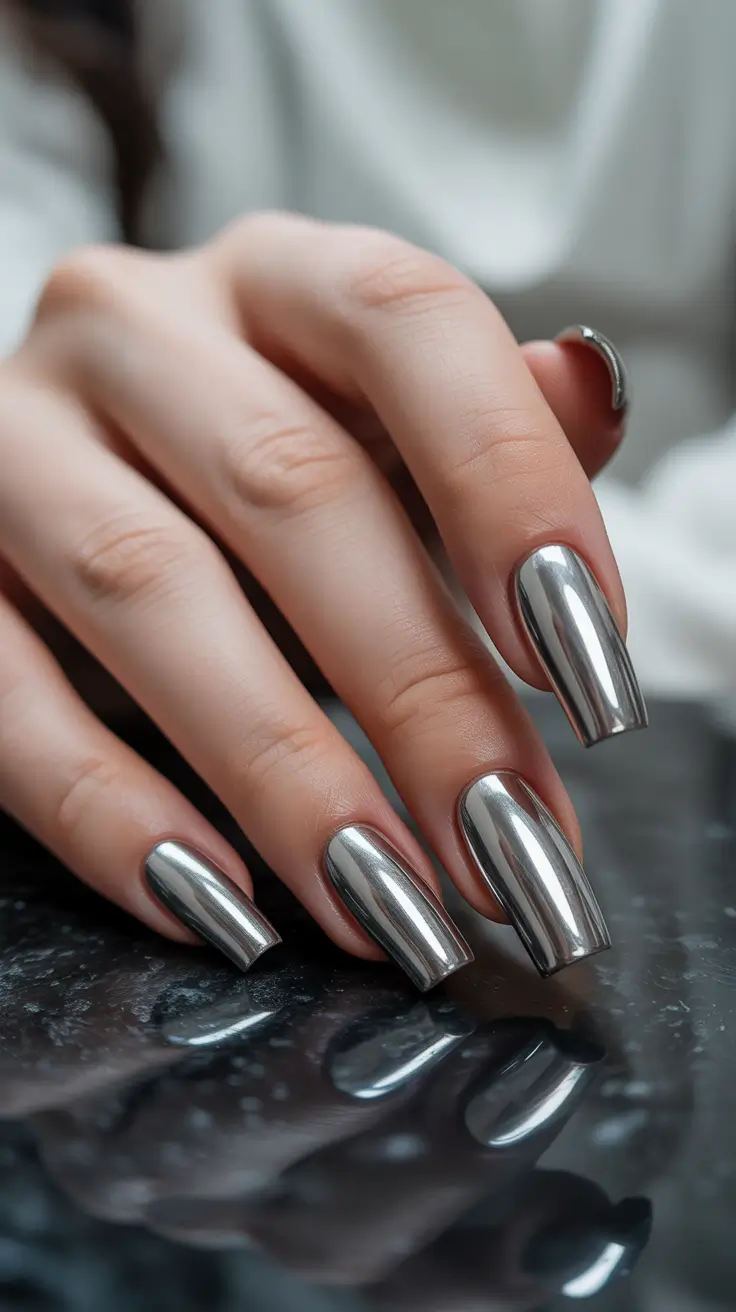 fall chrome nails Silver Mirror Coolness