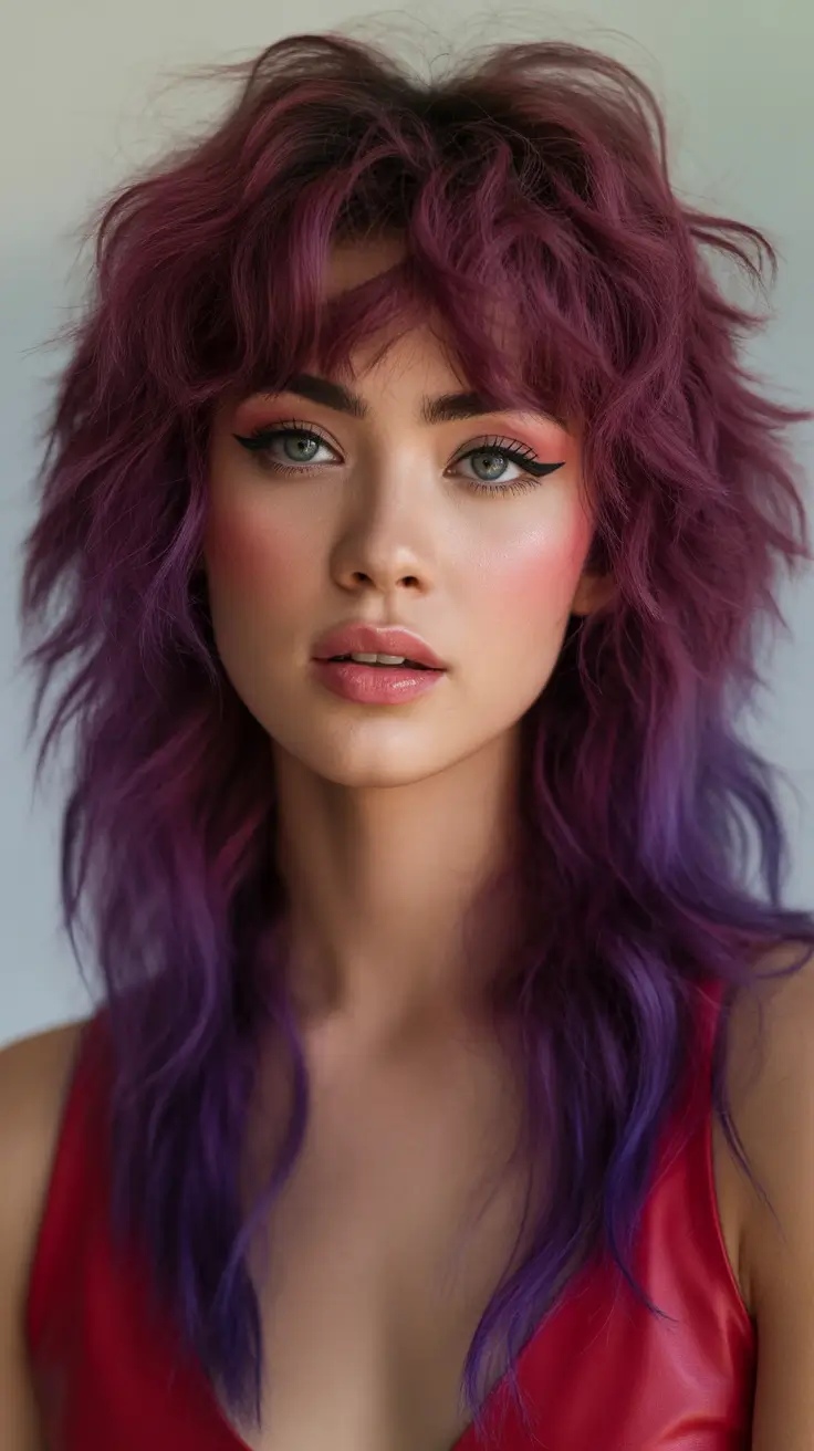 Fall long haircut Violet-Pink Shag with Volume