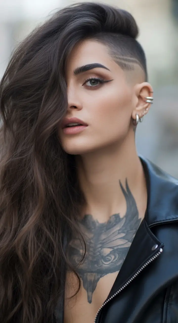 Fall long haircut Undercut with Voluminous Sweep