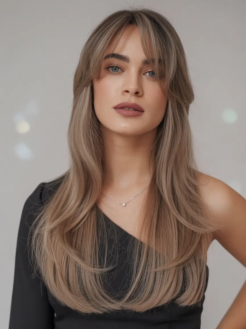 Fall long haircut Sleek Layers with Soft Curtain Bangs