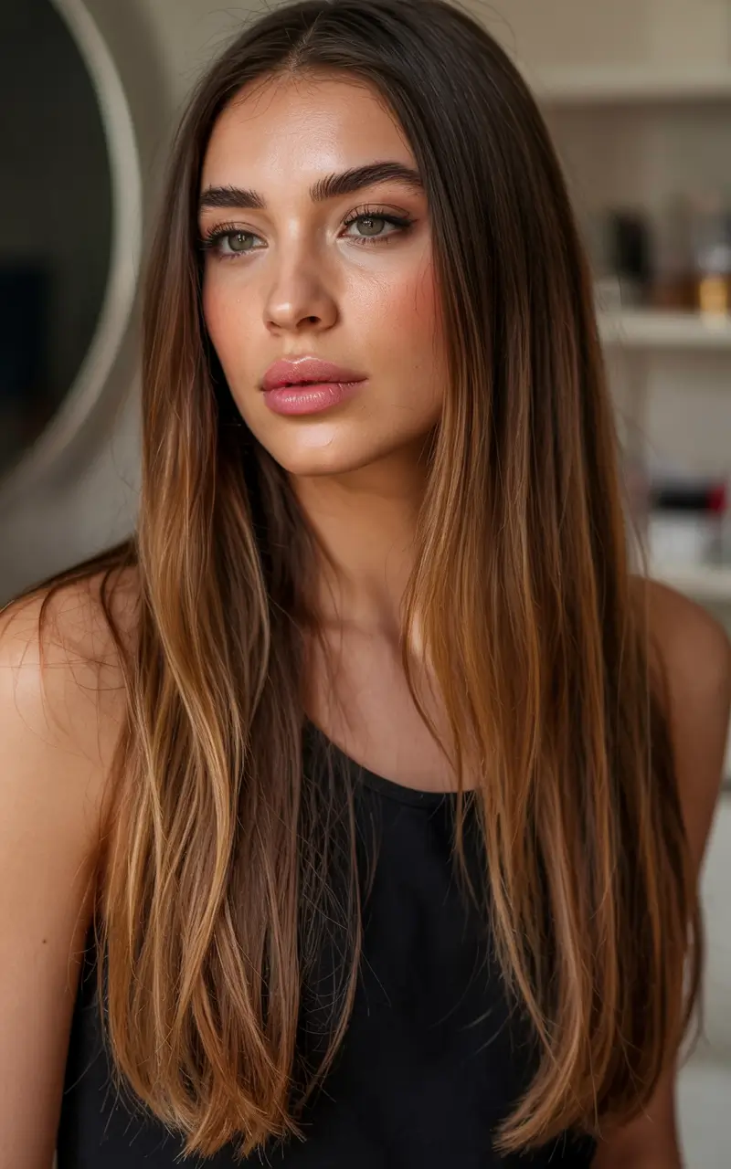Fall long haircut Glossy Straight Chocolate Layers