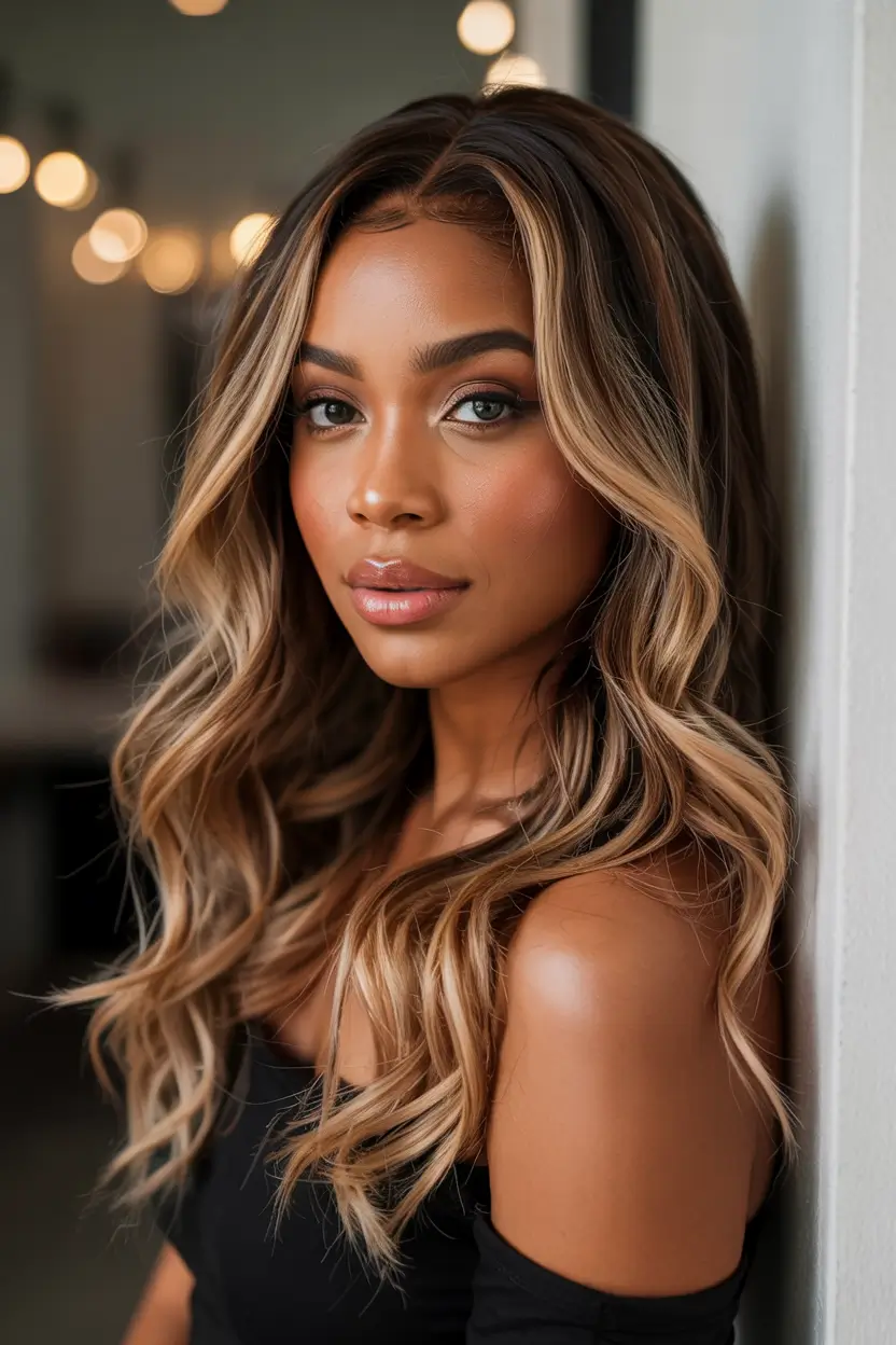 Fall long haircut Dimensional Highlights with Loose Curls