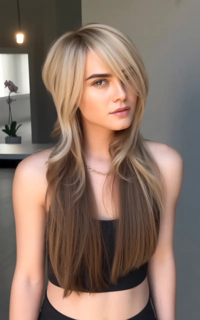 Fall long haircut Two-Tone Blonde with Face-Framing Layers