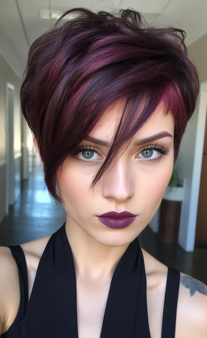 fall and winter hair colors Burgundy Noir Pixie