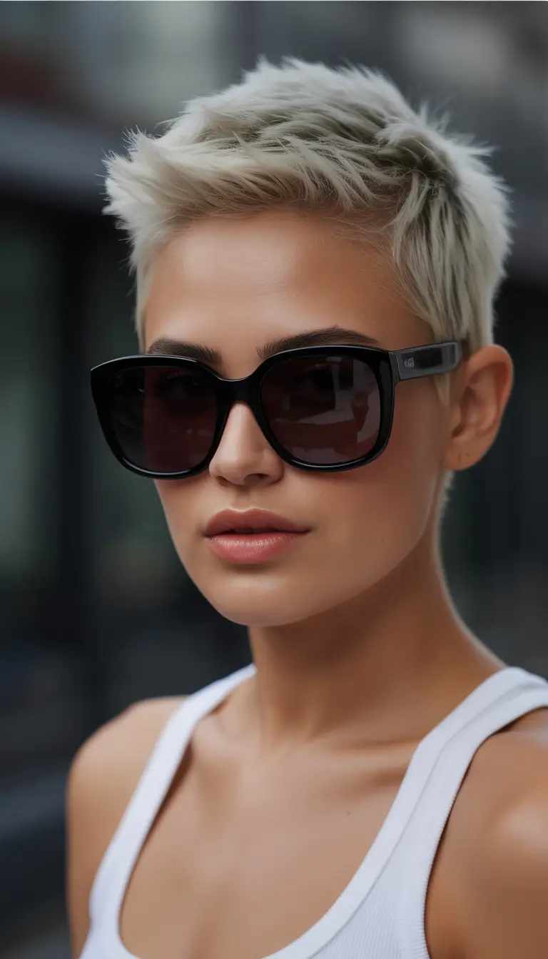fall and winter haircuts 2025 Platinum Pixie with Edge