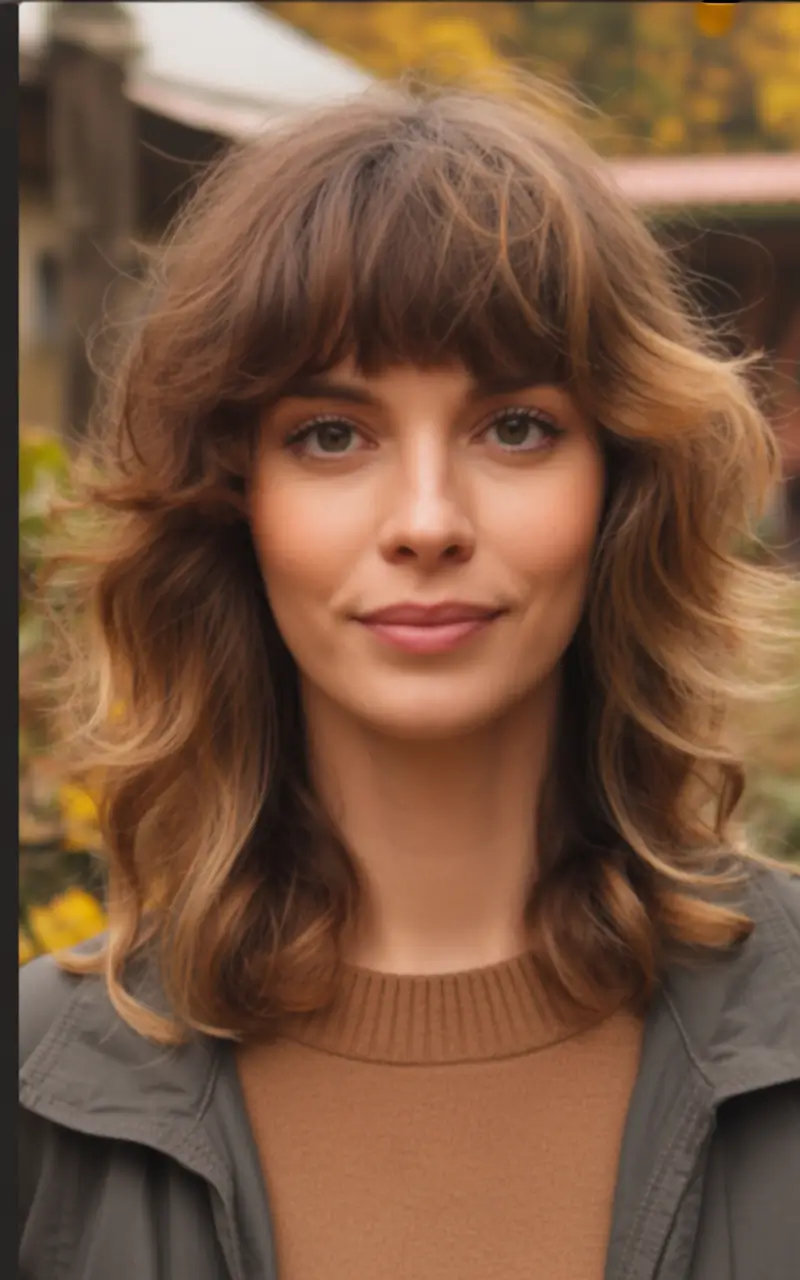 fall and winter haircuts 2025 Retro Shag with Full Bangs