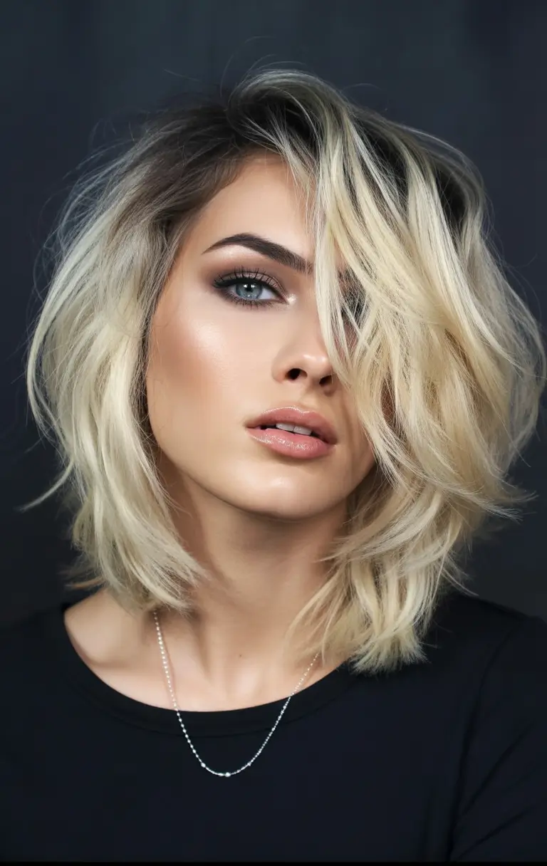 fall and winter haircuts 2025 Rooted Platinum Bob