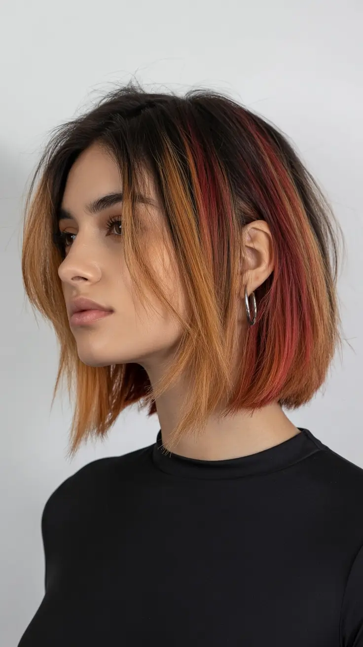 fall and winter haircuts 2025 Two-Tone Bob with Fiery Accents