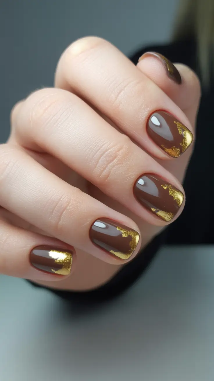 Fall nail colors Glossy Chocolate with Golden Touch