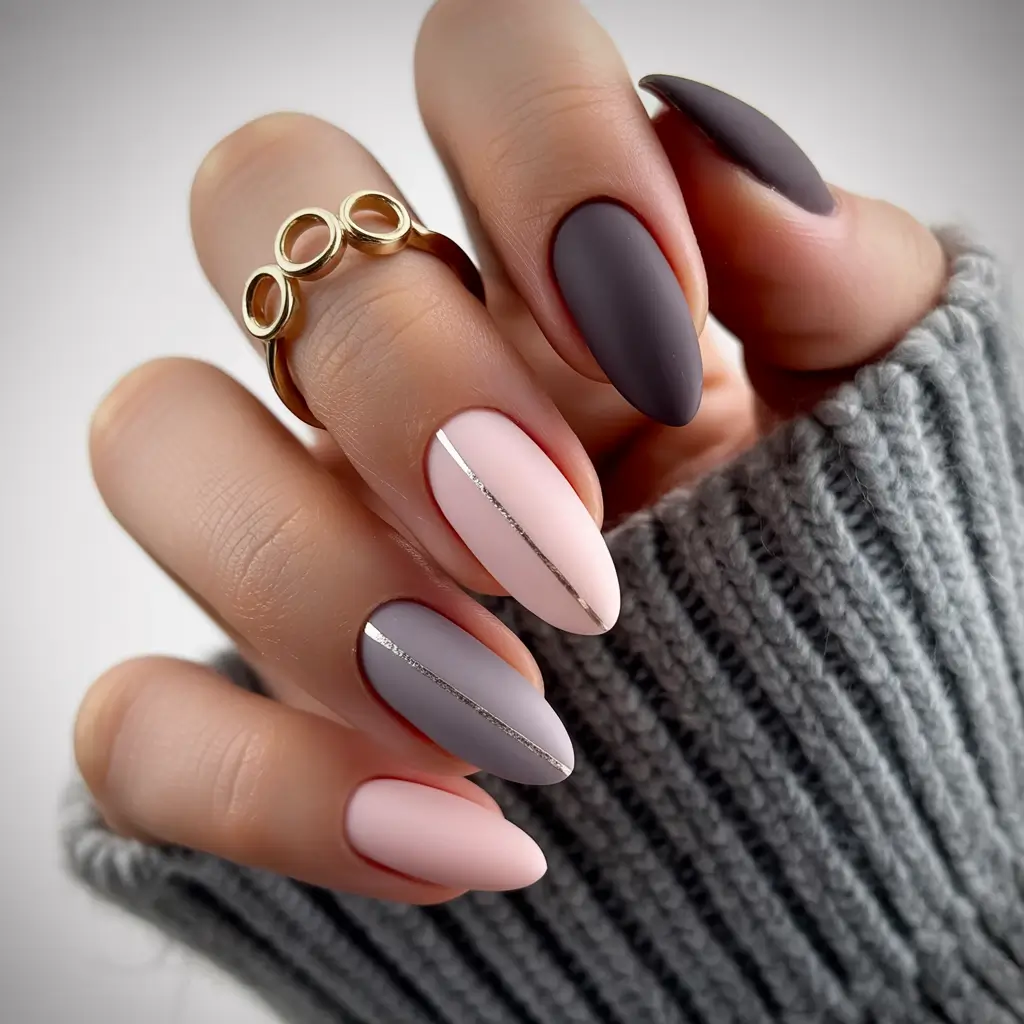 Fall nail colors Soft Matte Neutrals with Silver Lines