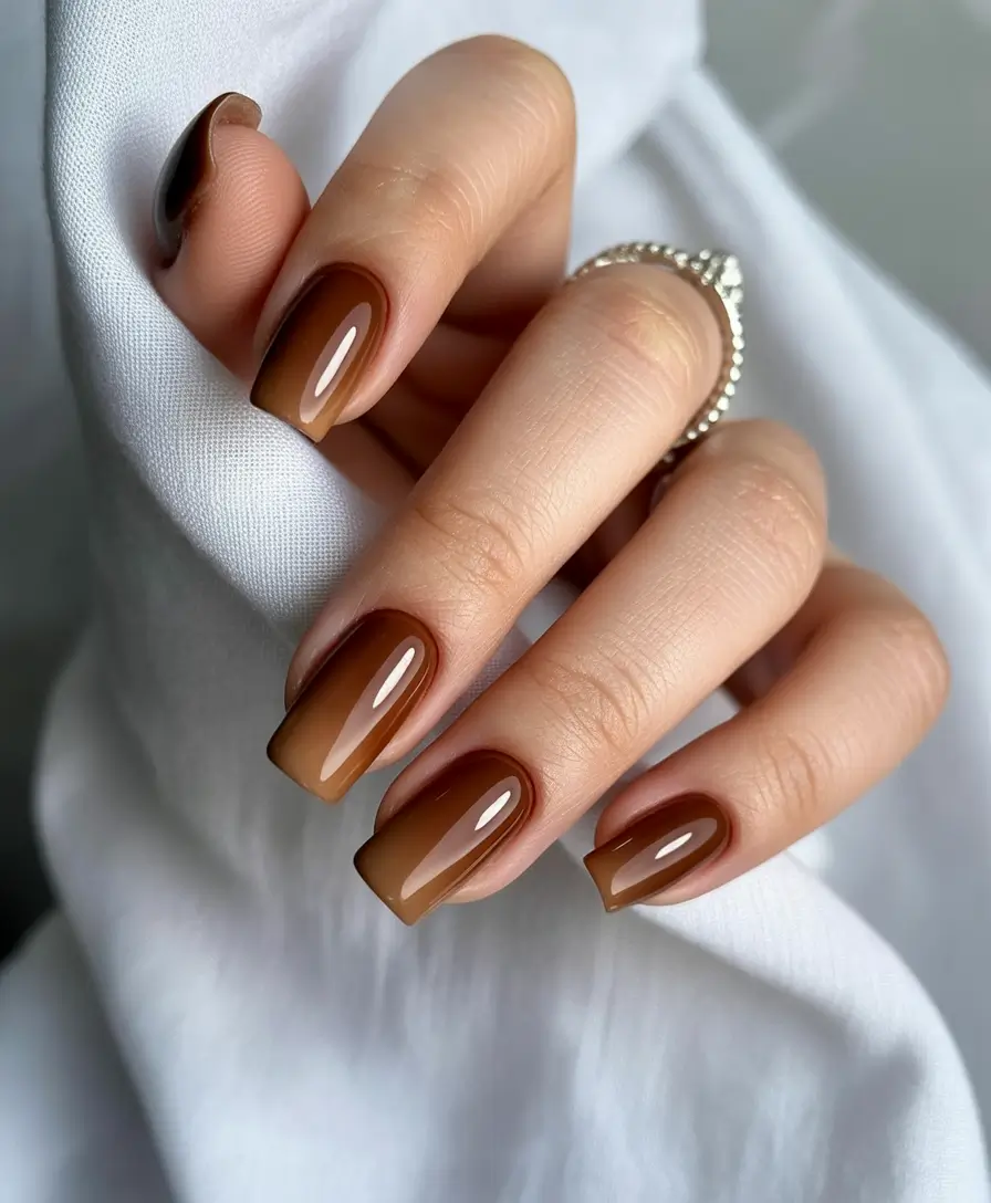 Fall nail colors Glossy Caramel Ombre