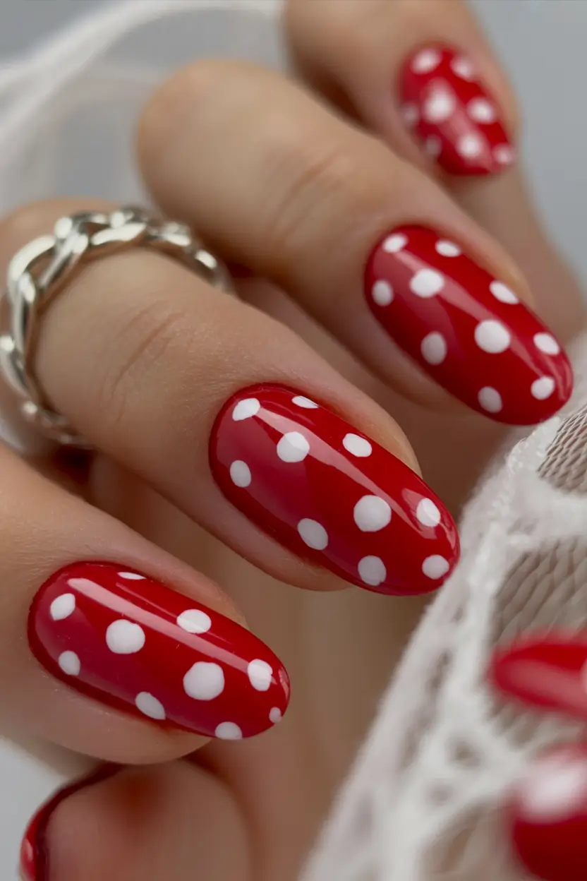 Fall nail colors Playful Polka-Dot Red