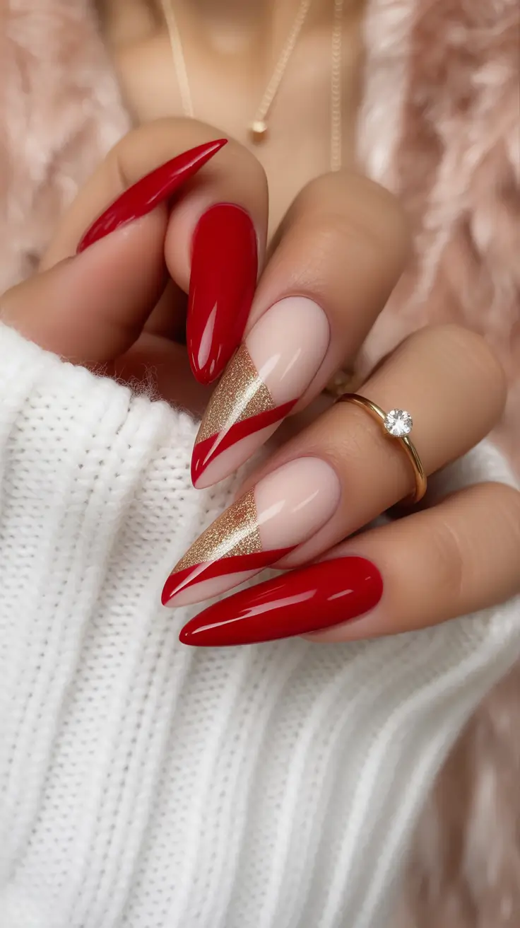 Fall nail colors Crimson and Gold Power Tips