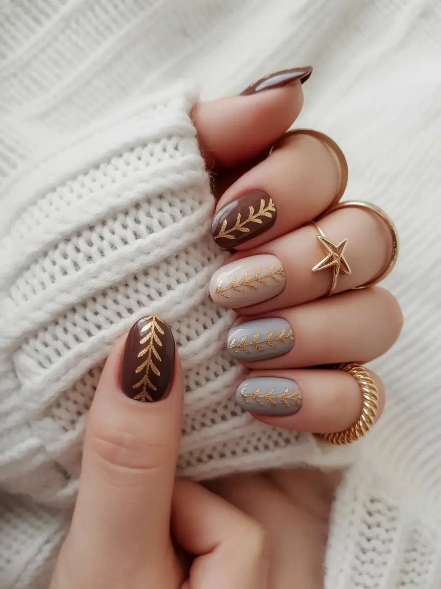 Fall nail colors Golden Leaf Accents on Neutral Tones