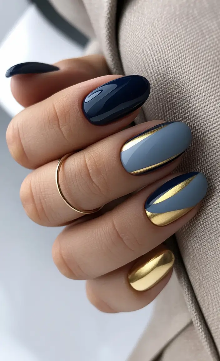 Fall nail colors Navy and Gold Luxe Stripes