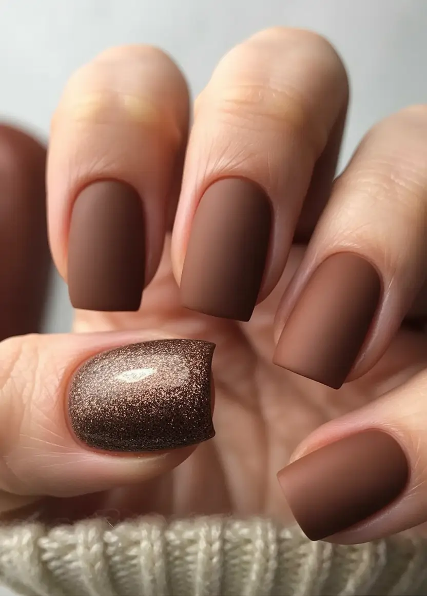Fall Nail Colors 2025 Matte Chocolate with Shimmer Accent