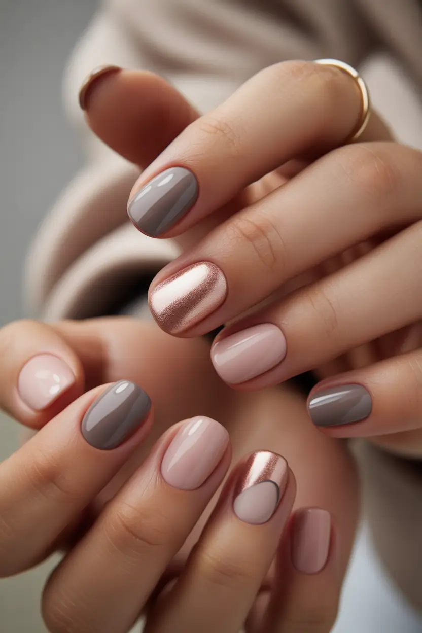 Fall Nail Colors 2025 Rose Gold and Taupe Harmony