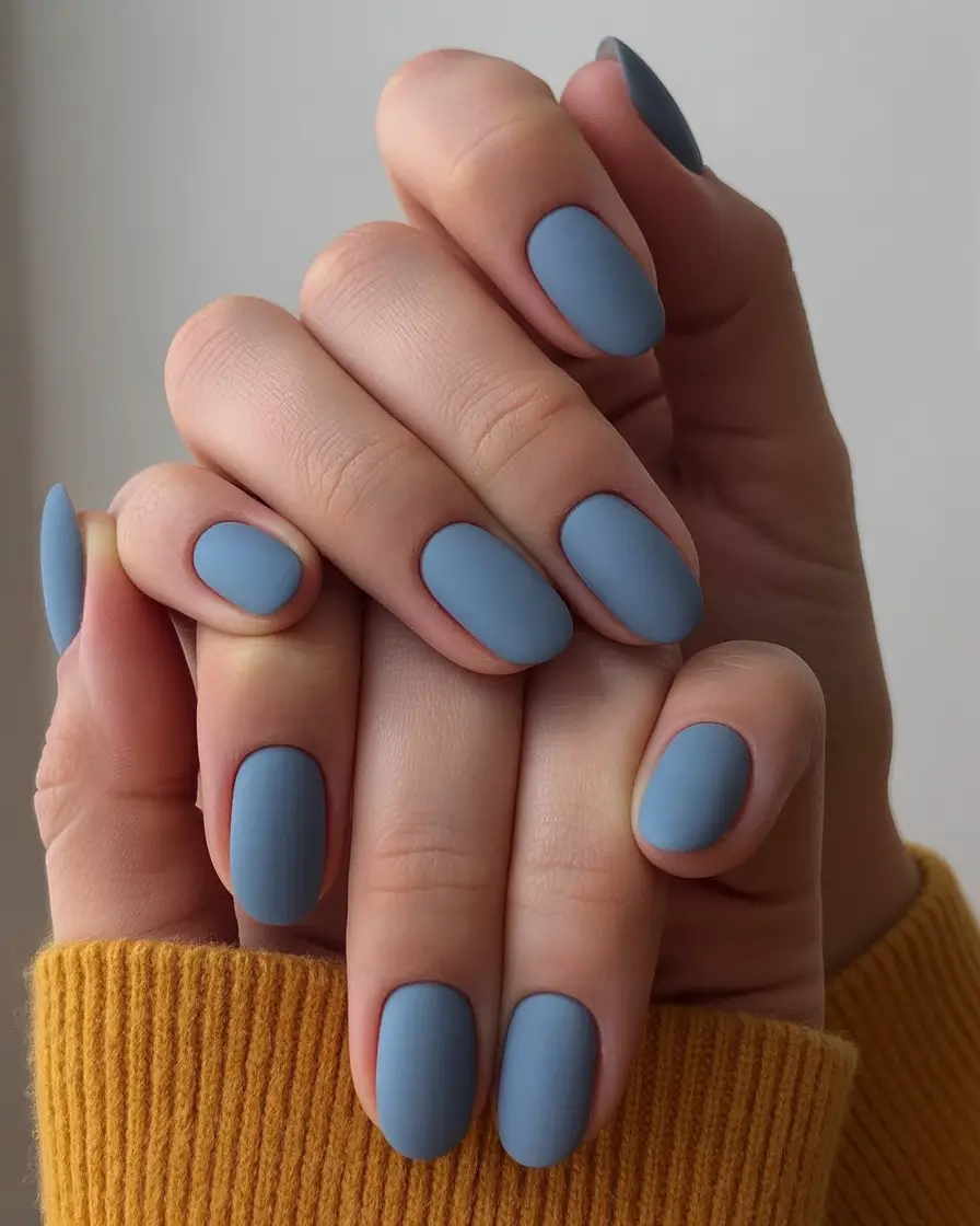 Fall Nail Colors 2025 Dusty Blue Minimalism