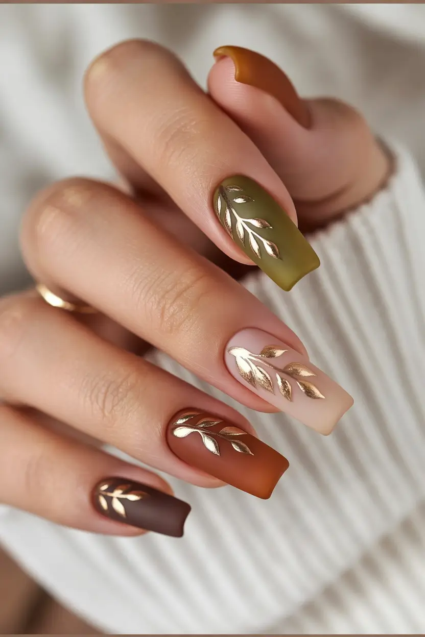 Fall Nail Colors 2025 Golden Leaf Gradient