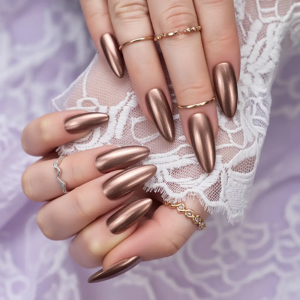 Fall Nail Colors 2025 Metallic Bronze Elegance