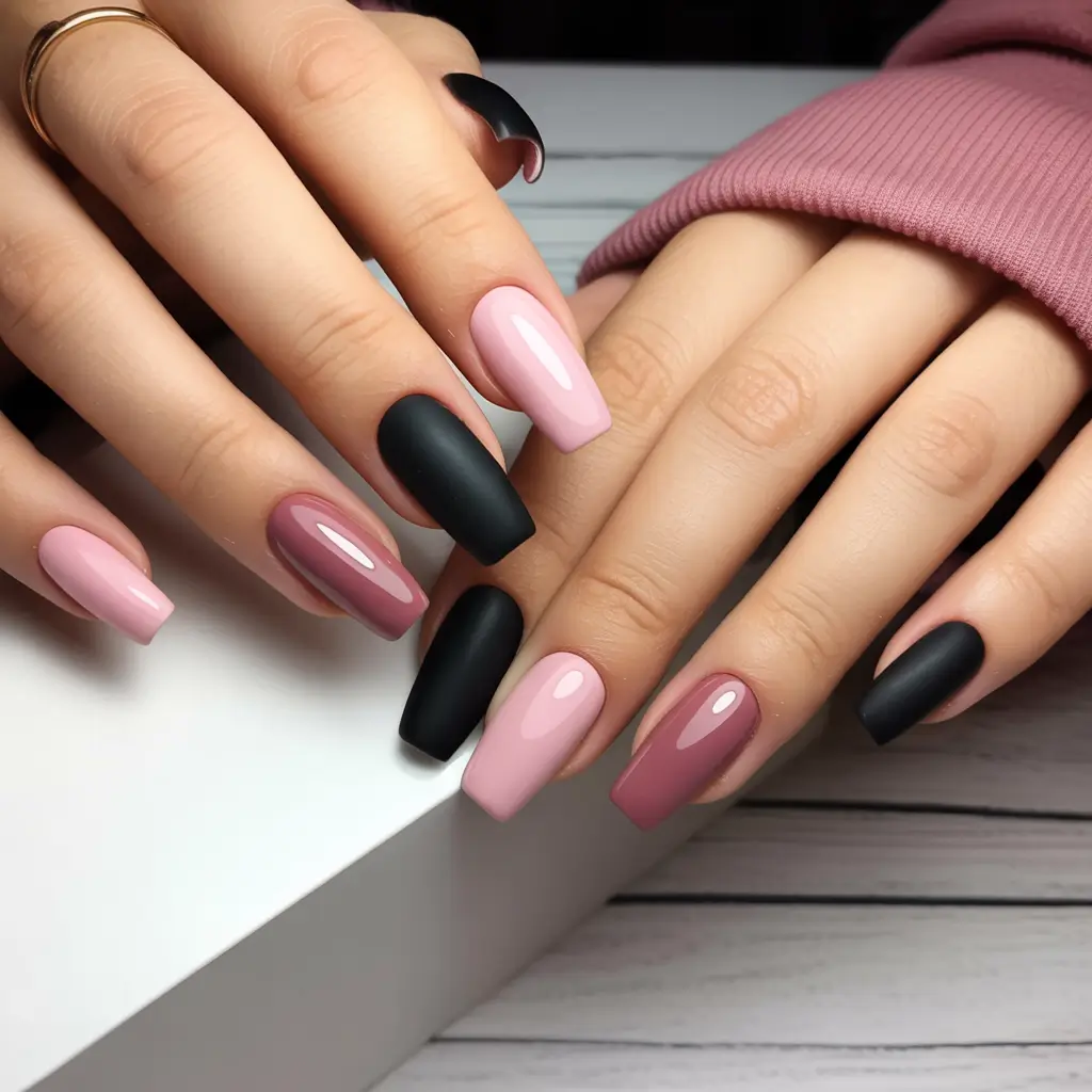 Fall Nail Colors 2025 Blush and Black Contrast