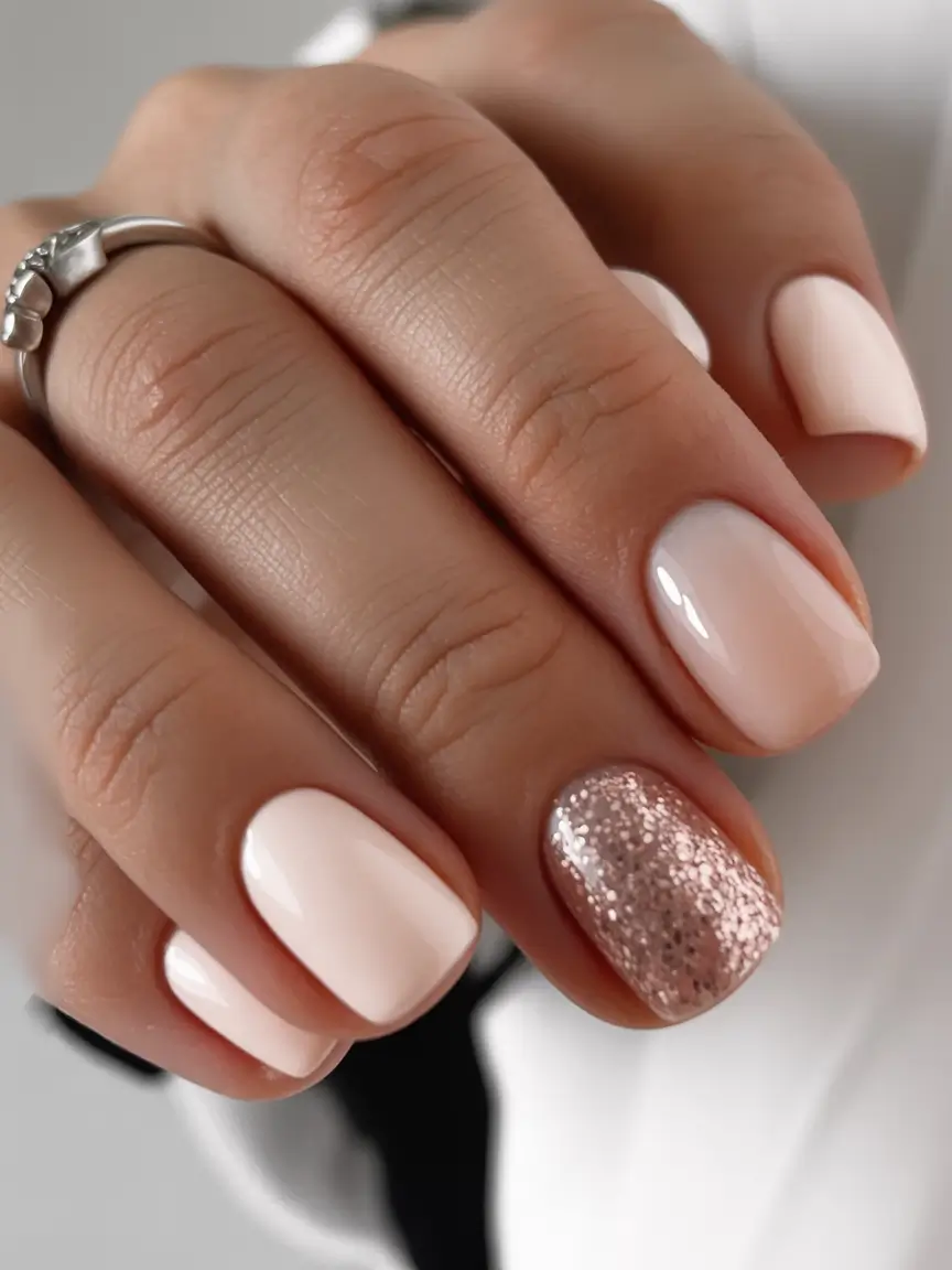 Fall Nail Colors 2025 Soft Nude with Glitter Accent
