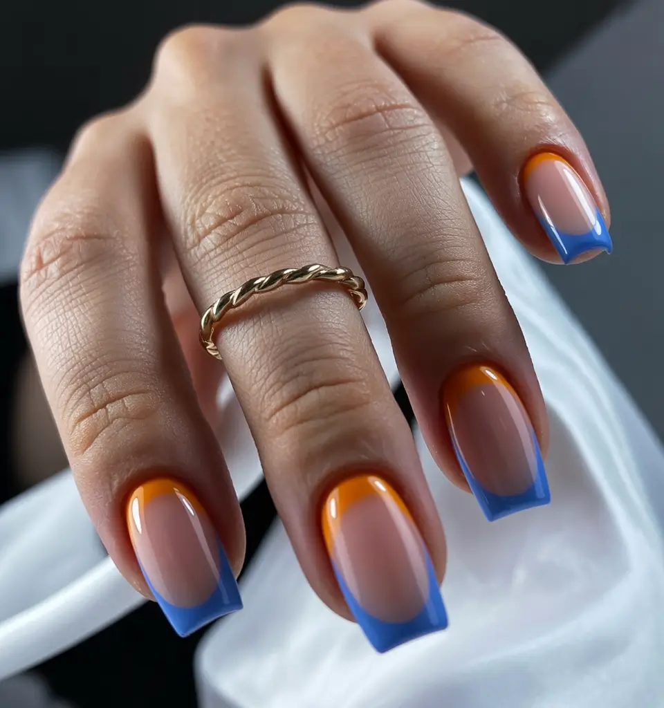 October-nails-design-Dual-Toned-French-in-Blue-and-Orange