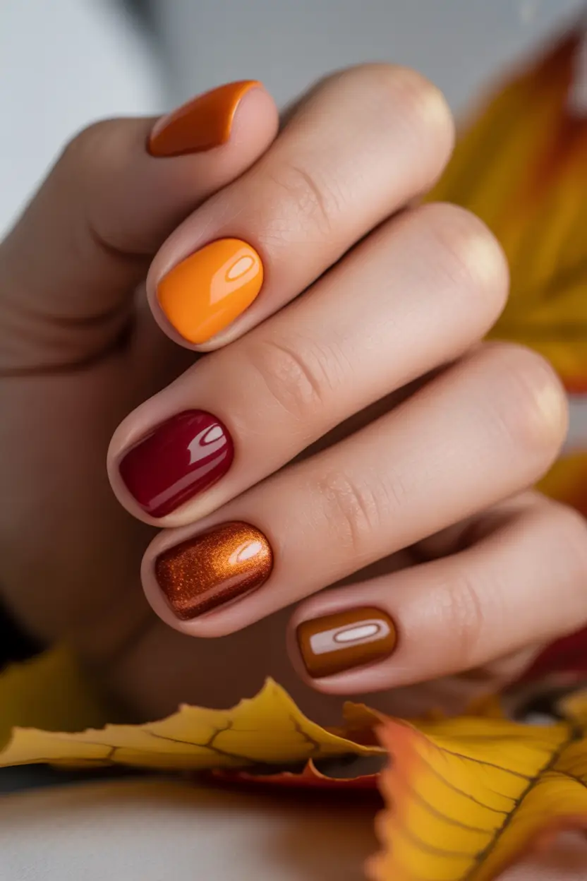 October-nails-design-Autumn-Color-Block-Shorties