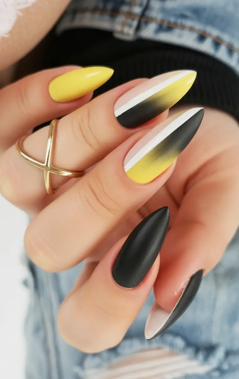 October-nails-design-Sunset-Ombre-in-Yellow-and-Black